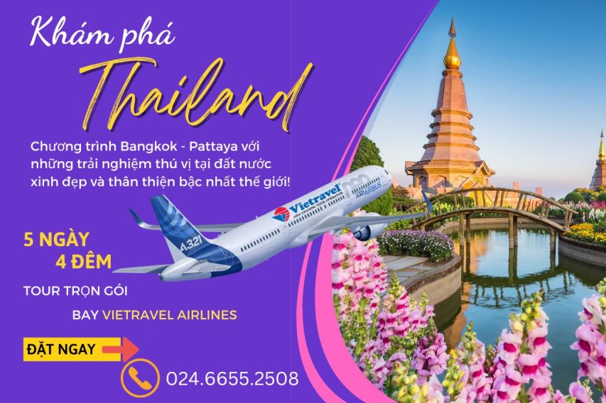 tour bangkok pattaya 5 ngay 4 dem bay vietravel airlines tu ha noi